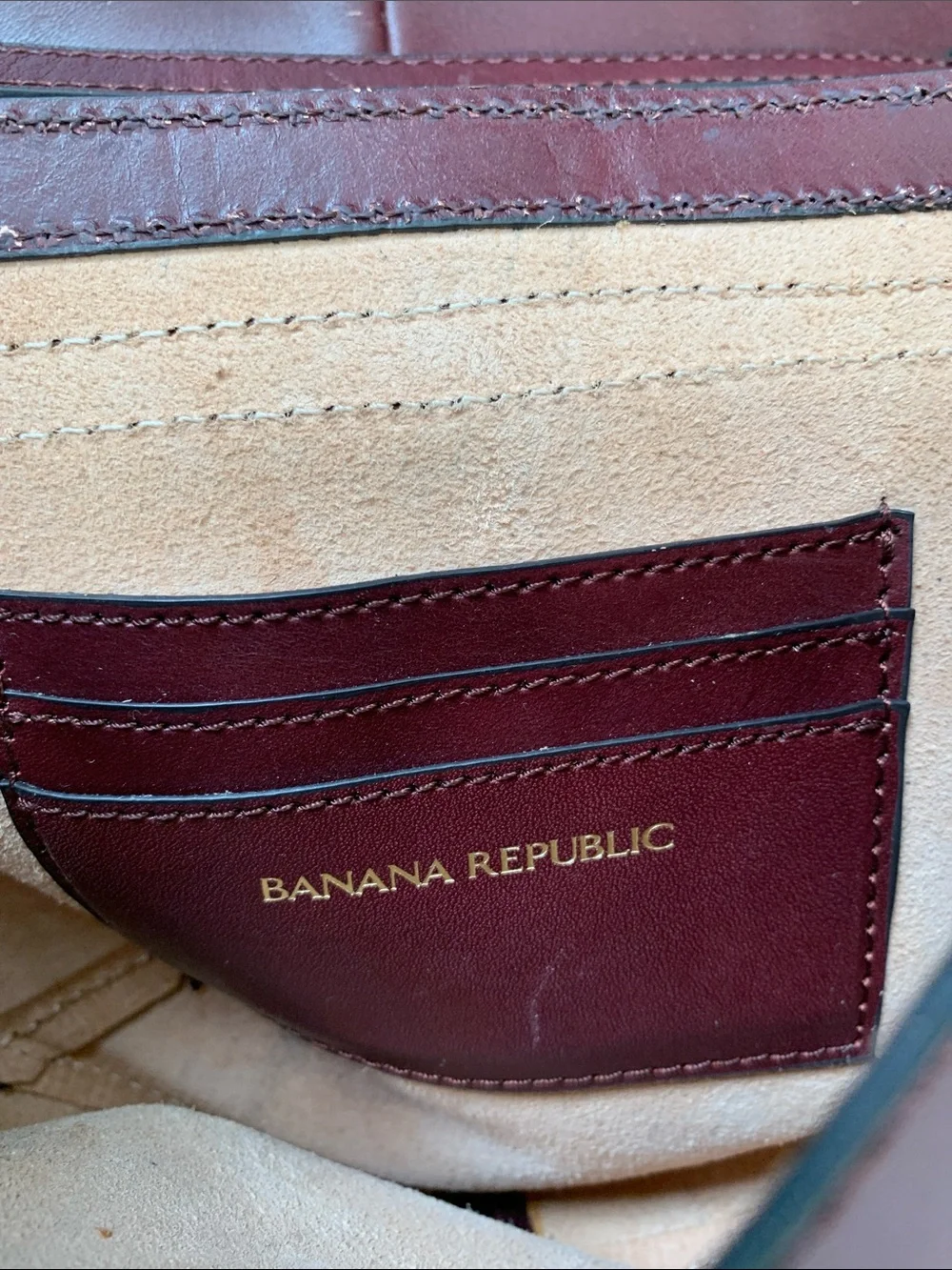 Y2K Banana Republic Burgundy Leather Crossbody Bag with Gold Ring Detail